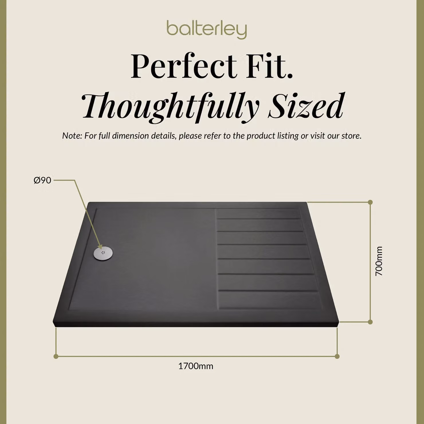 Balterley Premium Rectangular Walk In Shower Tray in Slate Grey, W: 170 cm, D: 70 cm – 4
