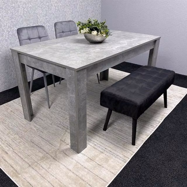 Kosy Koala Modern Dining Set with Rectangular Stone Grey Effect Wood Table, 2 Chairs and Bench, Grey