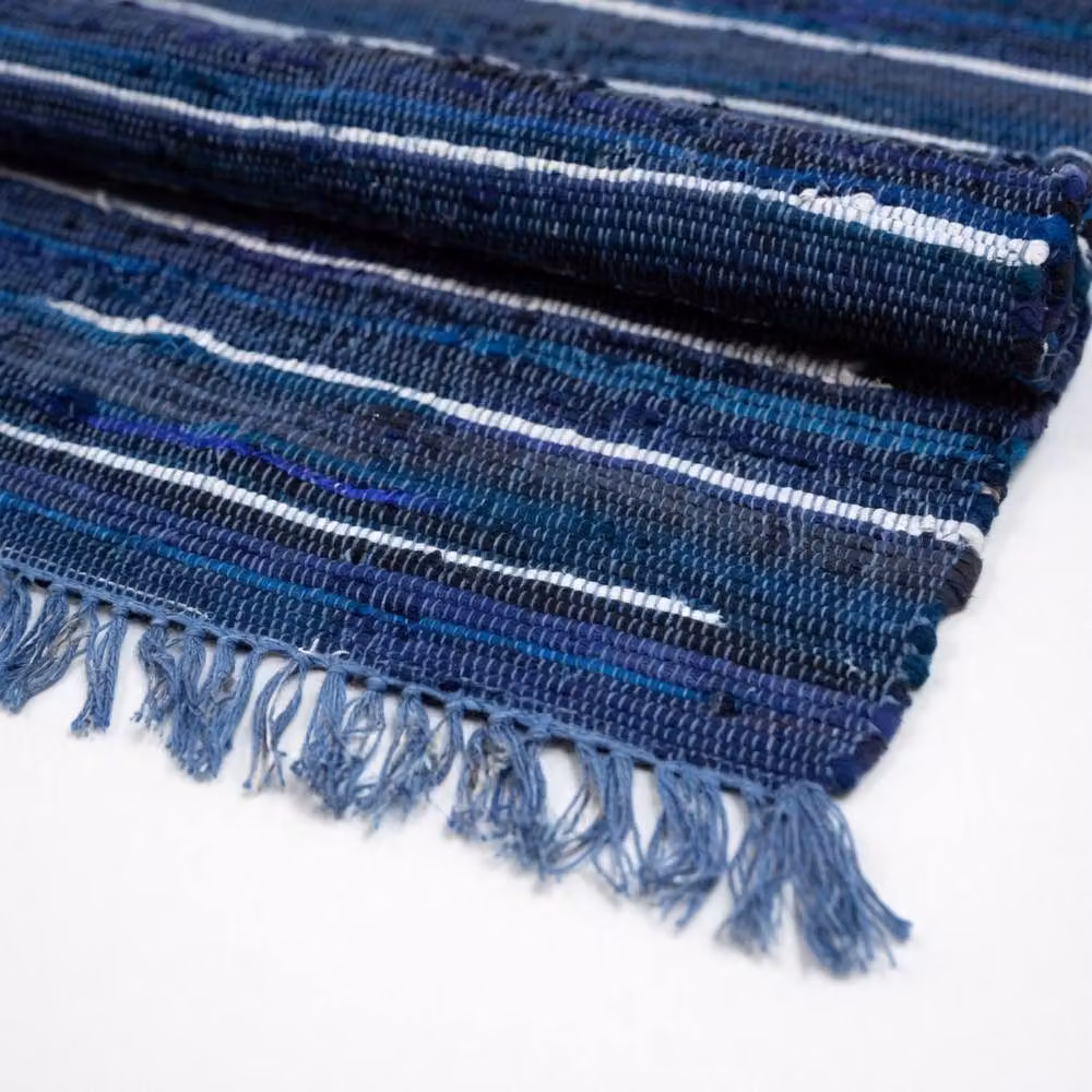 KDMD Blue Striped Rag Rug for Kitchen, Bathroom, Bedroom and Living Room, W: 50 cm x D: 50 cm x H: 50 cm – 3
