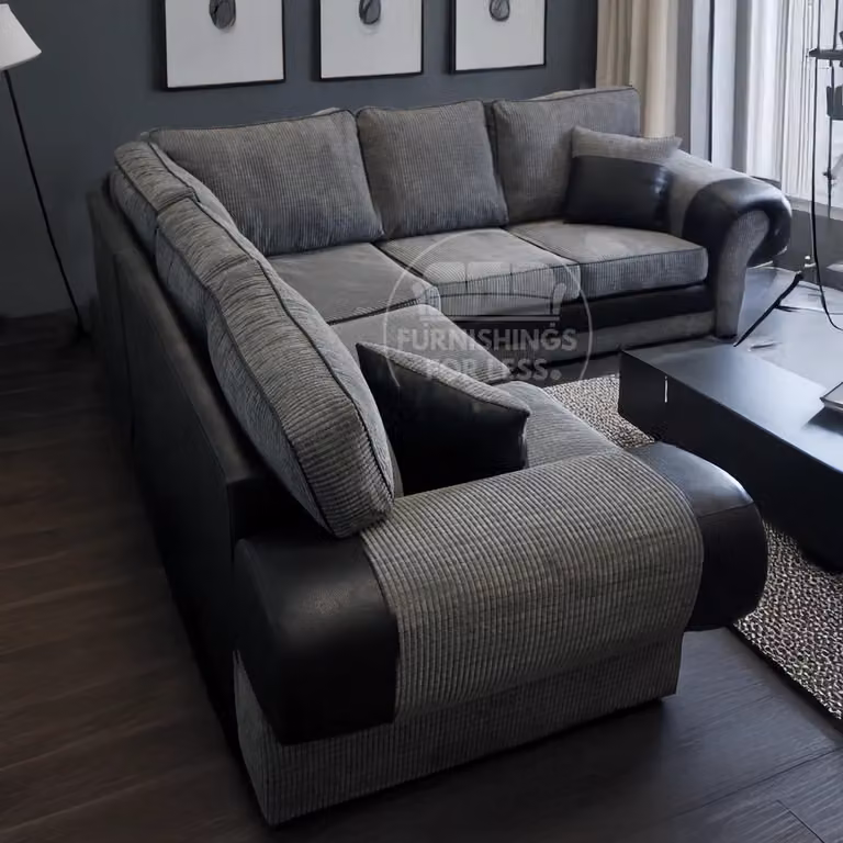Furnishings For Less UK Portland 5 Seater L Shaped Corner Sofa in Grey Fabric and Synthetic Leather