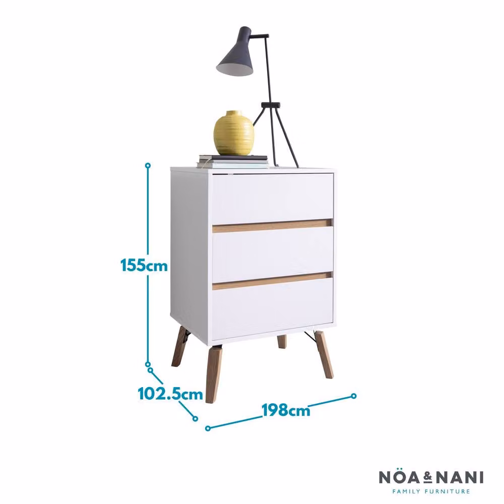 Nöa and Nani Otto Tall 3 Drawer Chest of Drawers in White and Silver – 3