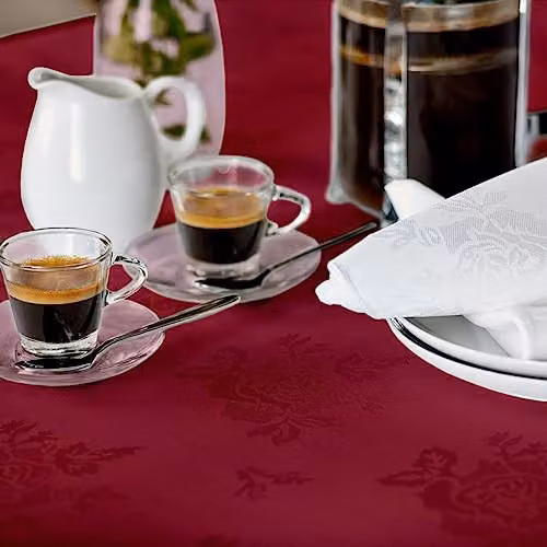 Vision Linens Burgundy Floral Jacquard Polyester Square Tablecloth W/D: 114 x 114 cm – 2