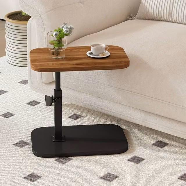 EONLION C-Shaped Adjustable Sofa Side End Table in Brown with Rotating Top