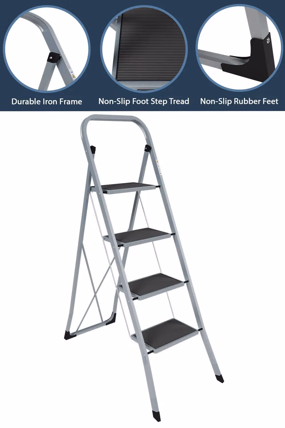 Home Vida 4 Step Folding Ladder with Anti-Slip Mat in Grey – 3