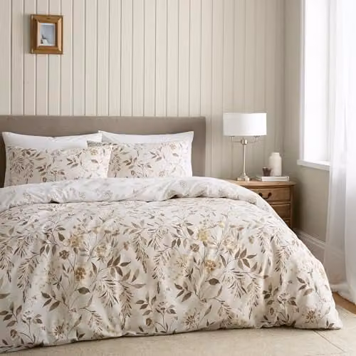 Catherine Lansfield Isadora Floral Reversible Duvet Cover and Pillowcase Set in Beige