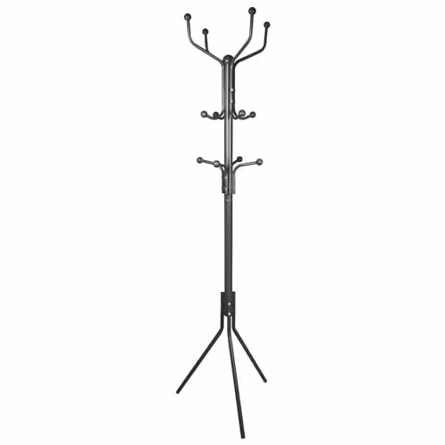 Harbour Housewares Black Metal Free-Standing Coat Rack with 12 Hooks and Umbrella Holder, Height: 182 cm
