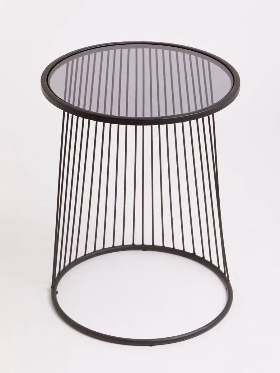 Interiors by Premier Orsina Set of 2 Round Side Tables with Grey Glass Tops and Black Metal Sled Base – 5