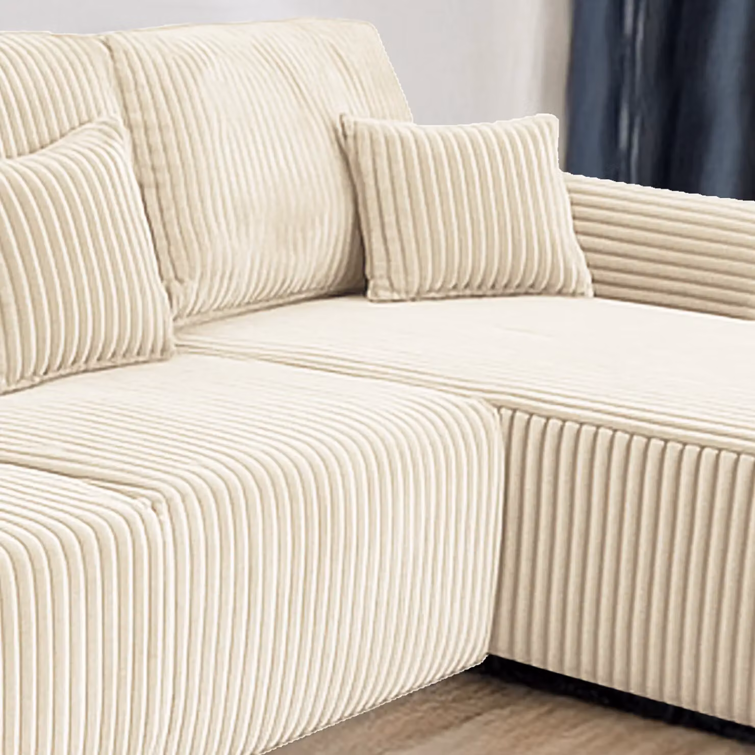 Furnishings For Less UK Vinci Chunky Cord 4 Seater Corner Sofa, Right Hand Facing, Grey, Beige or Ivory, W: 290 cm, D: 175 cm, H: 90 cm – 2