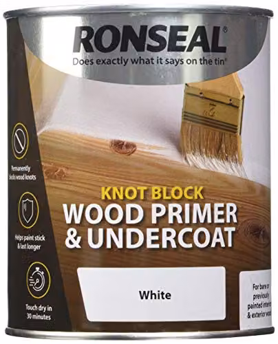 Ronseal Knot Block Wood Primer and Undercoat, White, 750ml – 1