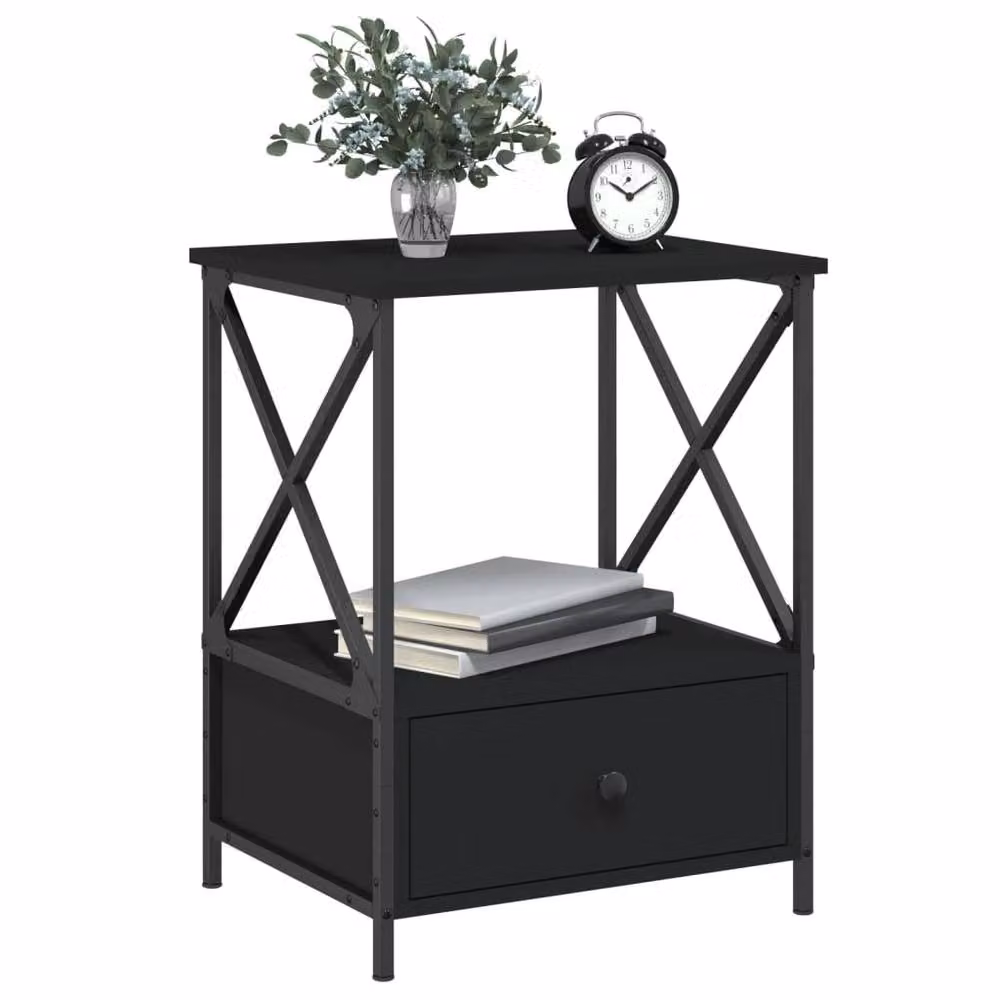 Berkfield Home Set of 2 Black Industrial Bedside Tables, W/D/H: 50 x 41 x 65 cm – 3