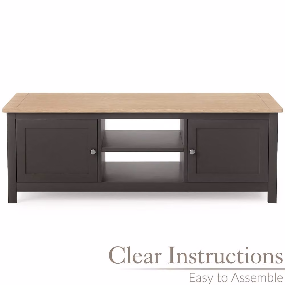 Christow Coffee Table with Oak Effect Top, Cupboards and Shelves in Charcoal Grey, W/D/H: 115 x 40 x 60 cm – 4