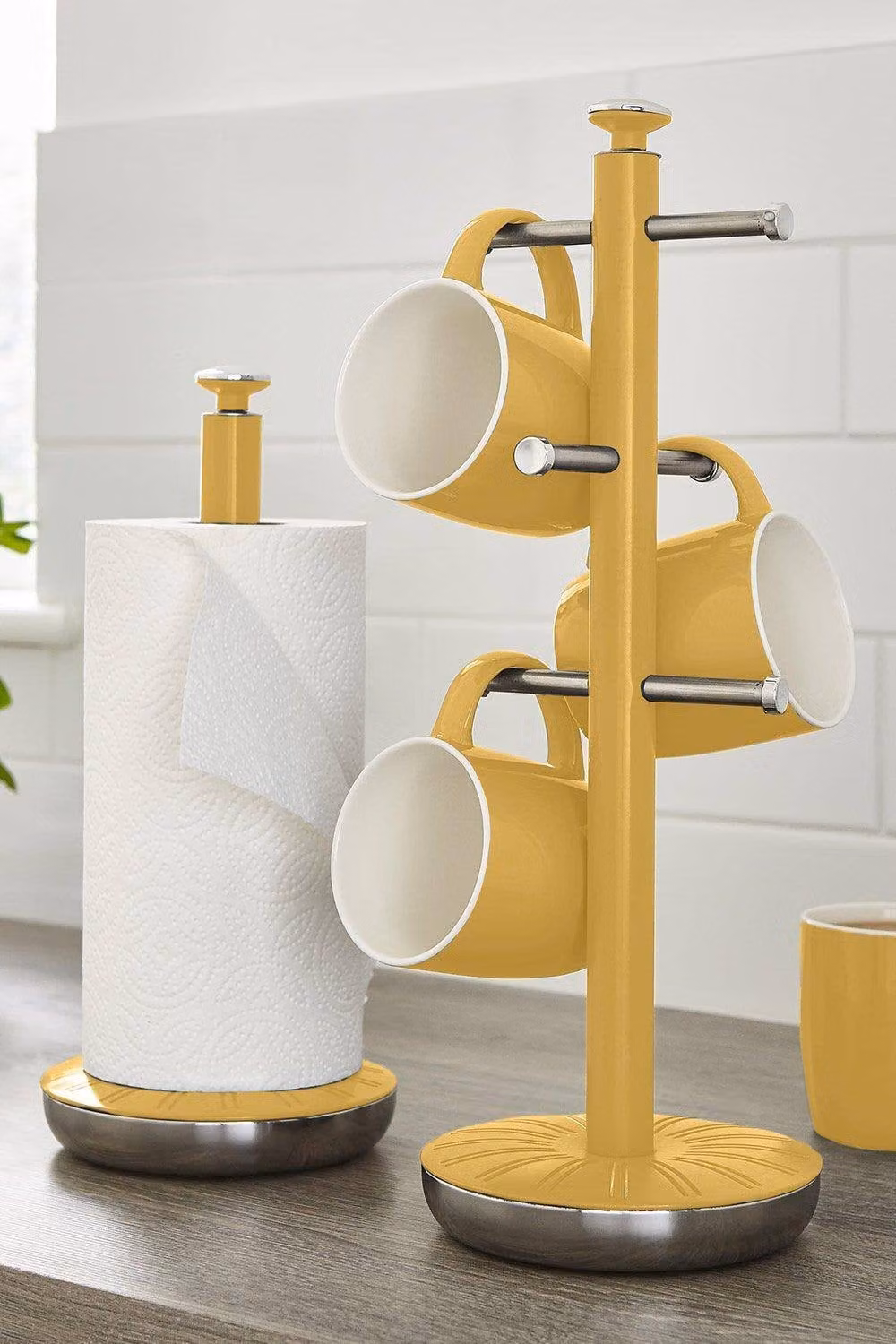 Swan Retro Kitchen Towel Pole and 6 Branch Mug Tree in Yellow – 2