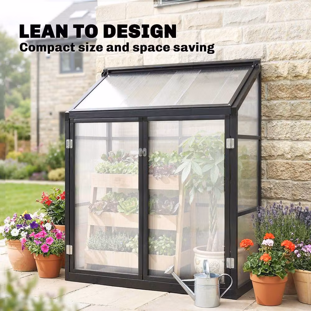 OUTSUNNY Black Aluminium and Polycarbonate Walk-in Greenhouse with Door, 0.6m2 – 4