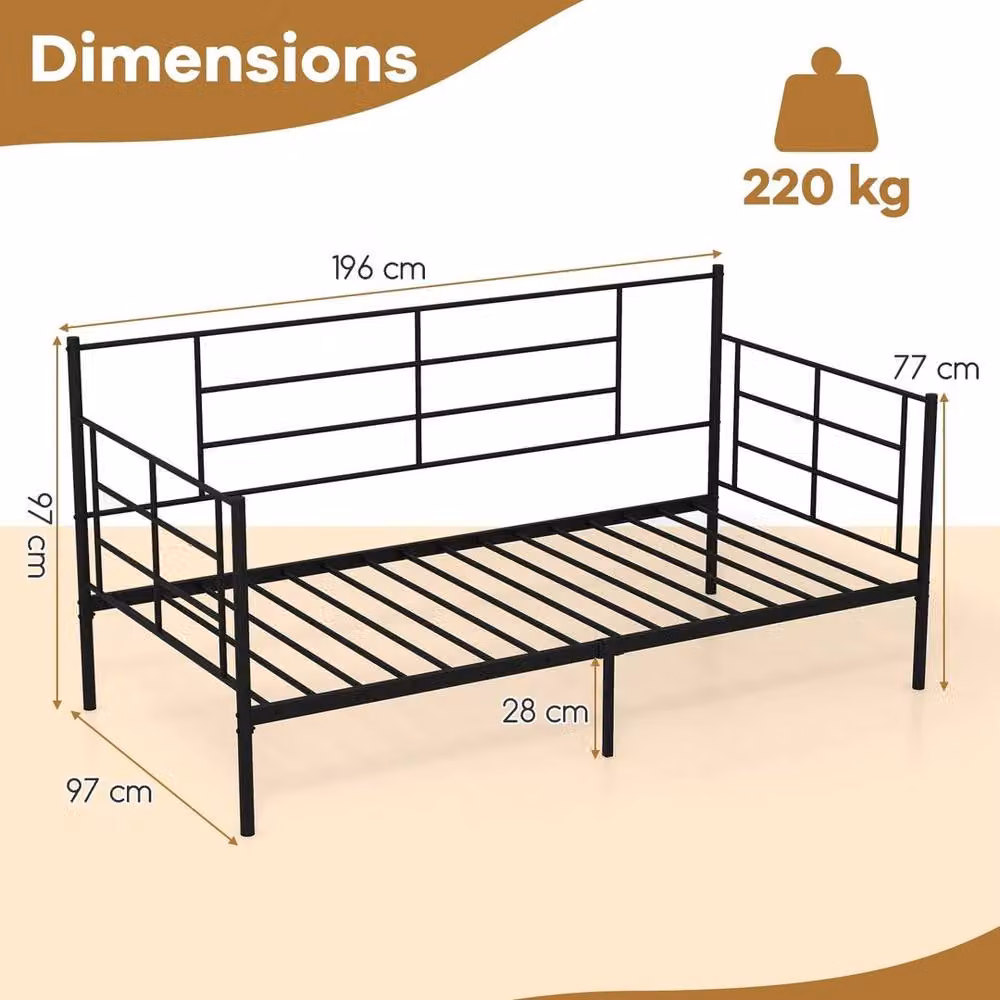 Kelvenix 2-in-1 Single Size Metal Sofa Bed and Daybed in Black, W/D/H: 90 x 200 cm – 2