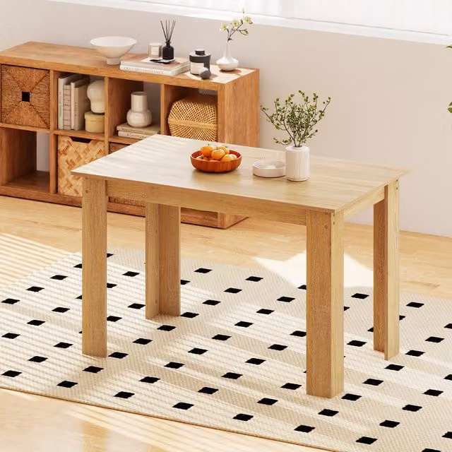 COSTWAY Modern Rectangular Wood Dining Table in Brown
