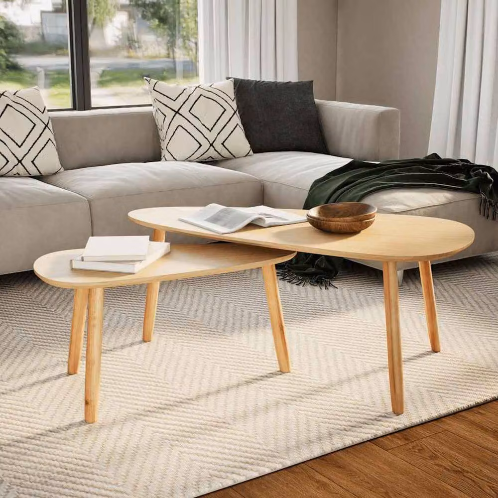 Berkfield Home 2-Piece Nested Coffee Table Set in Brown and Beige with Solid Pinewood and MDF – 2