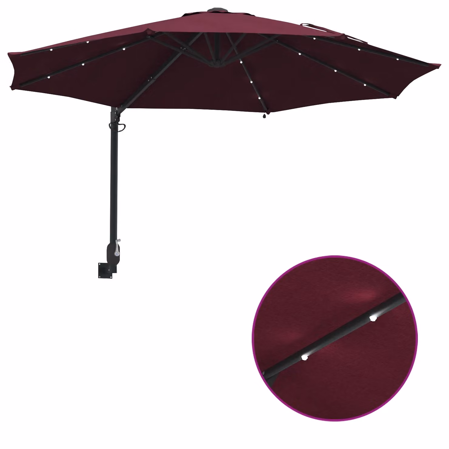 Berkfield Home Wall-mounted Garden Parasol with LEDs in Bordeaux Red – 6