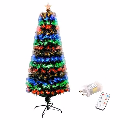 Shatchi Green Fibre Optic LED Christmas Tree with Multicolour Lights and Remote Control, Height: 91.44 cm