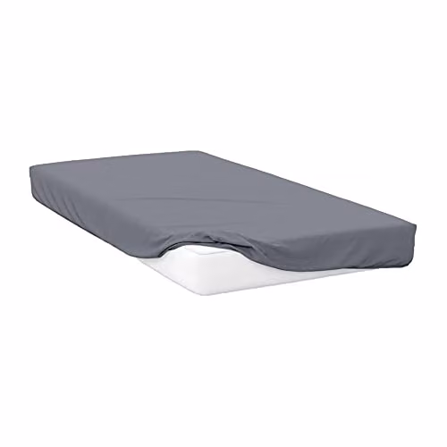 Belledorm 200 Thread Count Egyptian Cotton Percale Fitted Sheet, Grey, Single, W/D/H: 90 x 200 x 30.48 cm