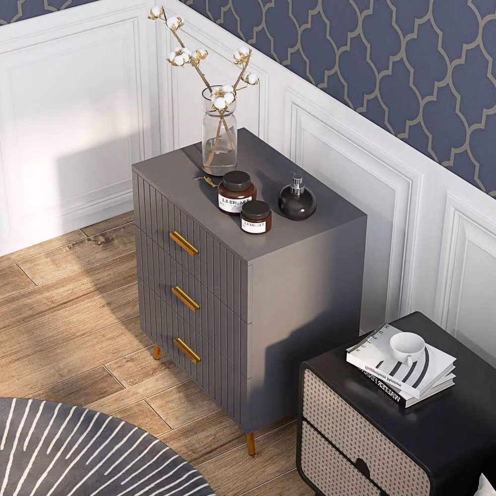 Wyld Haus Momase Tall 3 Drawer Dresser in Dark Grey with Gold Tone Handles, W: 60.0 cm, D: 40.0 cm, H: 71.5 cm – 5