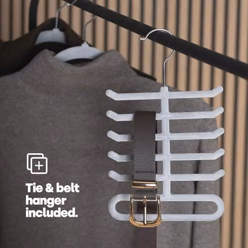 LIVIVO 50 Pack Non Slip Velvet Flocked Hangers in Grey and Gold with 360 Degree Swivel Hooks and Trouser Bar – 3