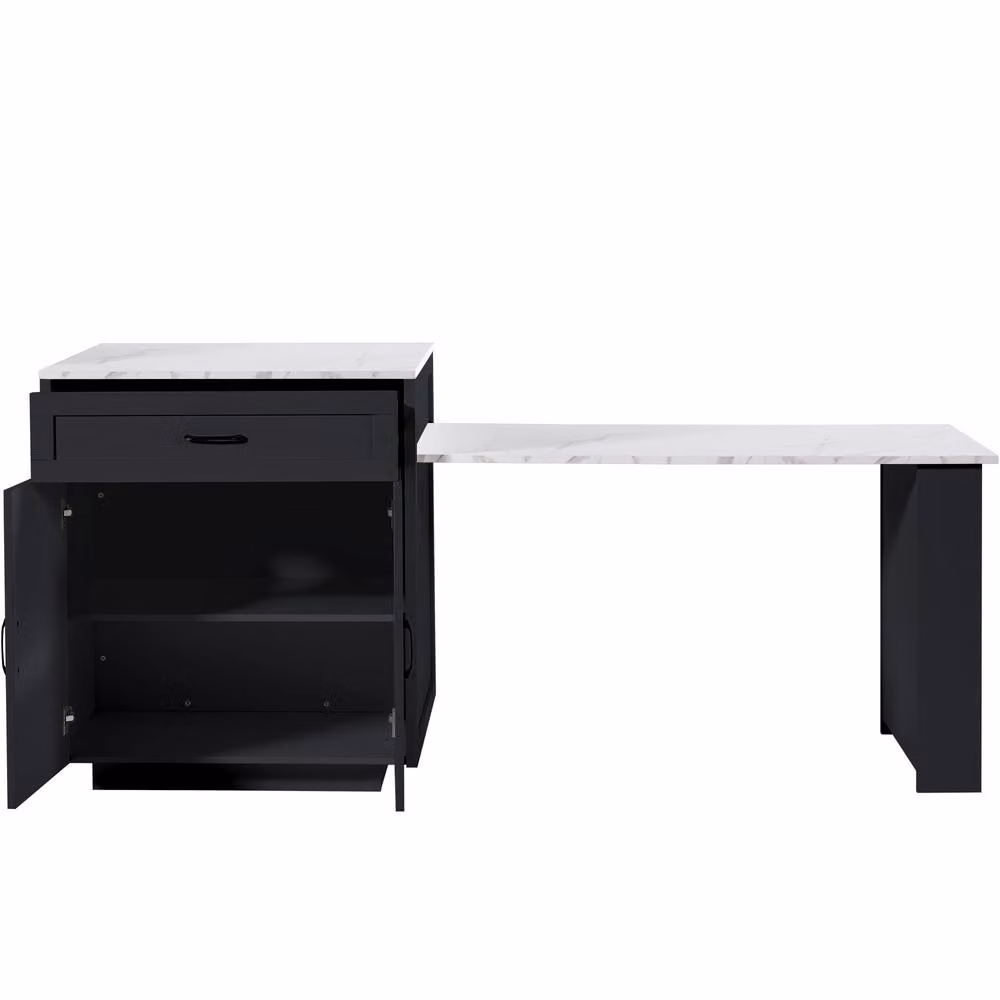 Merax Extendable Kitchen Island with Pull-Out Dining Table and Dual-Side Drawers in Black – 7