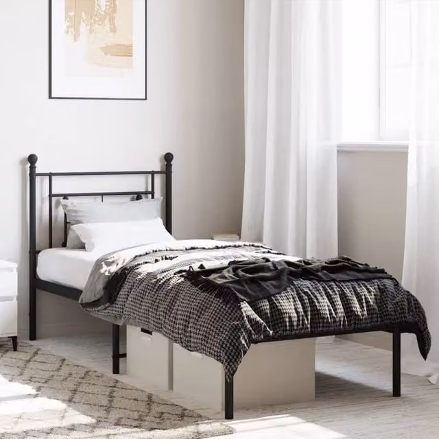 Berkfield Home Metal Bed Frame with Headboard in Black, W/D/H: 75 x 190 cm – 1