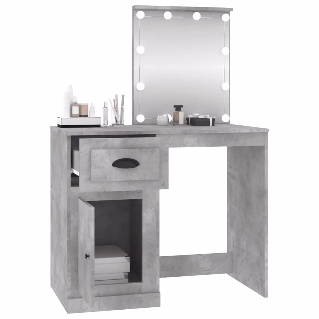 Berkfield Home Modern Dressing Table with Hollywood LED Mirror in Concrete Grey, W/D/H: 90 x 50 x 132.5 cm – 2