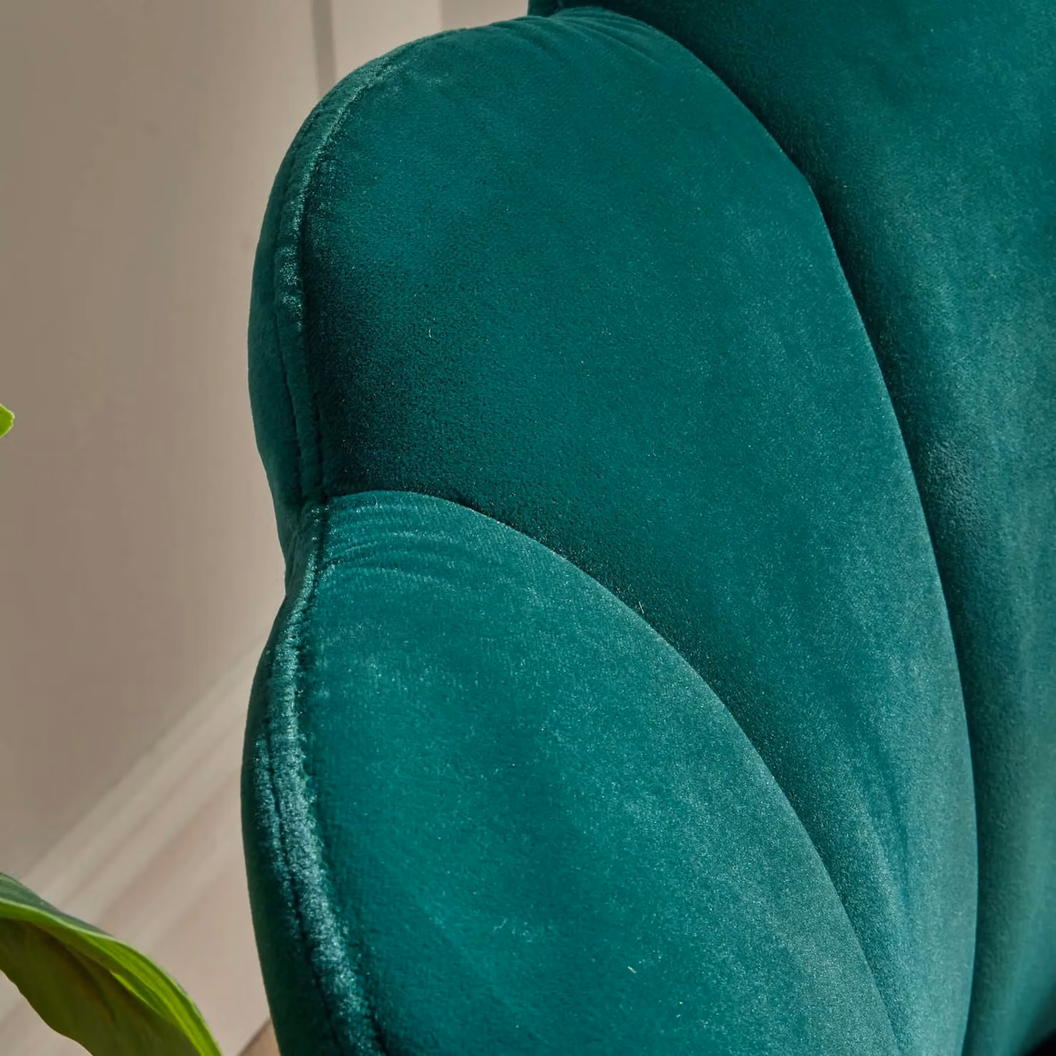 Home Source Emerald Green Boucle Fabric Scallop Shell Wing Back Armchair with Gold Legs – 2