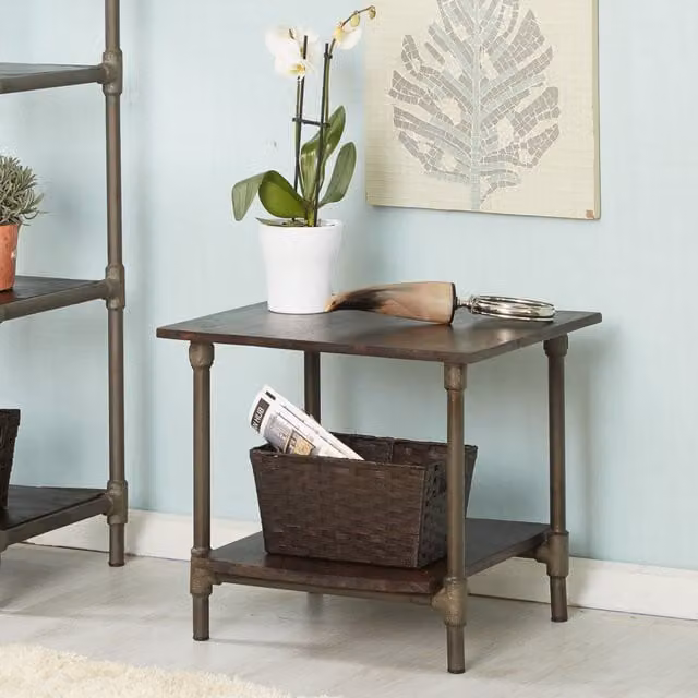IH Design Industrial Square Mango Wood Table in Brown and Grey