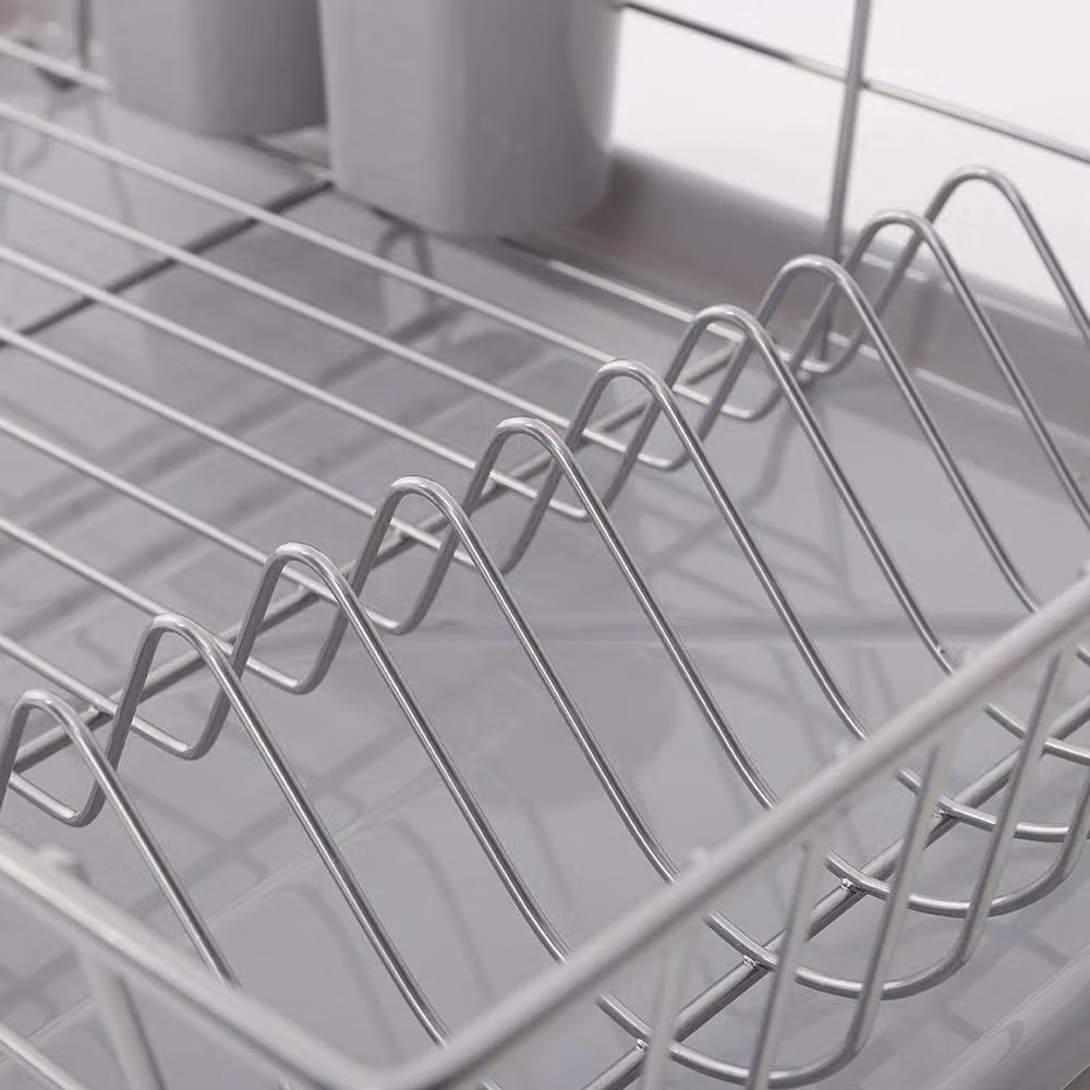Garden Sanctuary Metal Dish Drying Rack with Removable Drip Tray and Cutlery Holder in Silver – 2