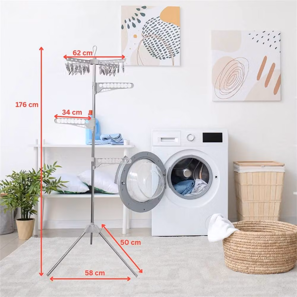 VOGREX 24-Pin Foldable Tripod Clothes Drying Rack in Silver – 2
