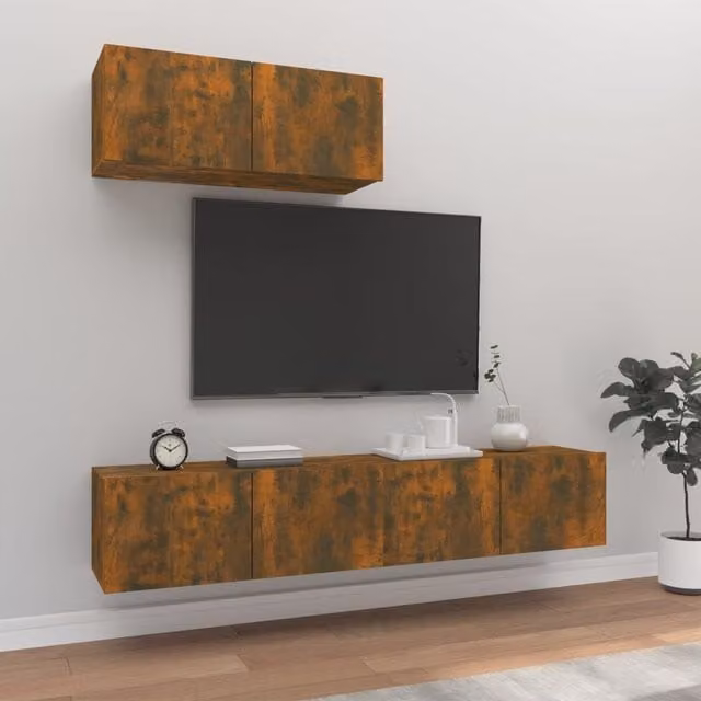Berkfield Home 3 Piece Smoked Oak TV Cabinet Set in Brown – 1