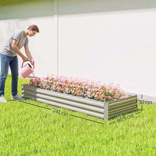 Outsunny Galvanised Steel Raised Garden Bed Metal Planter Box, Silver, W: 241 cm, D: 90.5 cm – 4