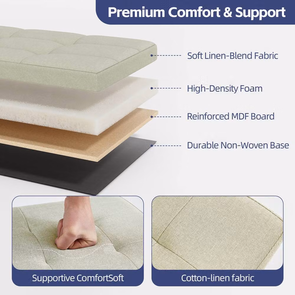 MCC Direct Foldable Upholstered Storage Ottoman Bench in Beige, W: 76 cm, D: 36 cm, H: 36 cm – 2