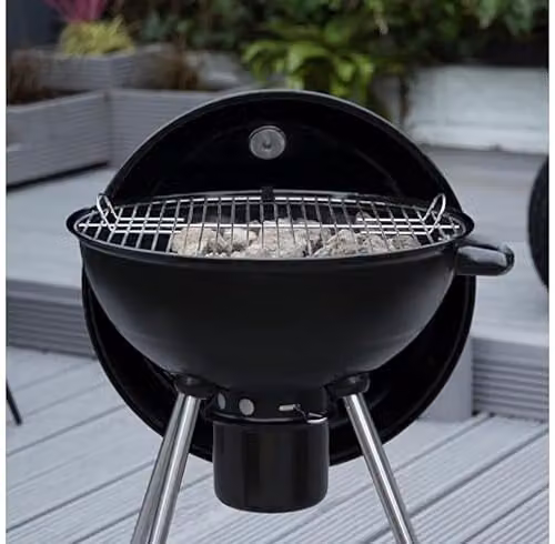 George Foreman Portable Charcoal Kettle BBQ in Black and Silver with Integrated Thermometer and Wheels, W/D/H: 60 x 51 x 90 cm – 5