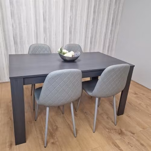 KOSY KOALA Modern Dining Set with Rectangular Table and 4 Grey Leather Chairs in Black and Dark Grey