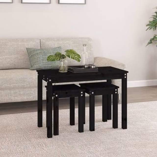 Berkfield Home Nesting Tables, 3 Piece Set in Black Solid Pine Wood – 1
