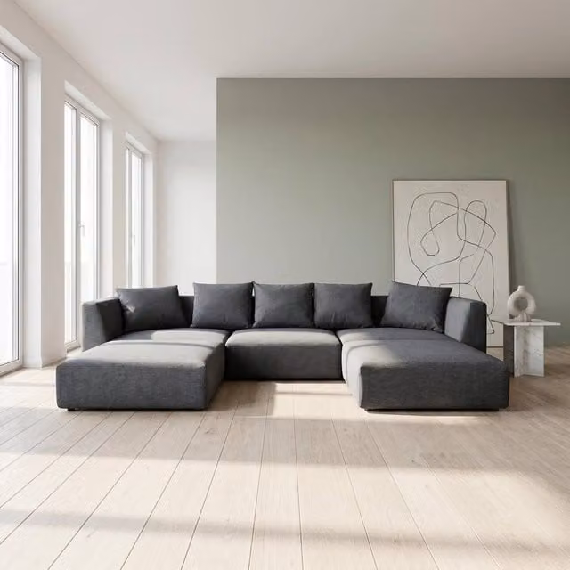Abakus Direct Tokyo U-Shape Modular Sofa in Grey Brushed Tweed Fabric – 1