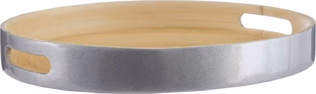 Orsina Kyoto Small Round Bamboo Serving Tray with Handles, Silver, Diameter: 30 cm – 2