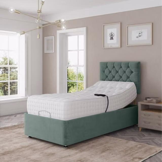Zaye Living Upholstered Fabric Spring Bed in Green, W/D/H: 90 x 200 cm
