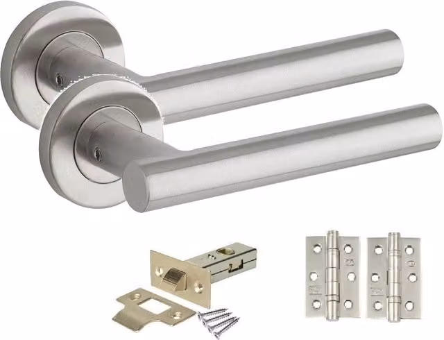 Golden Grace 6 Set of Straight T-Bar Door Handles on Rose in Brushed Silver