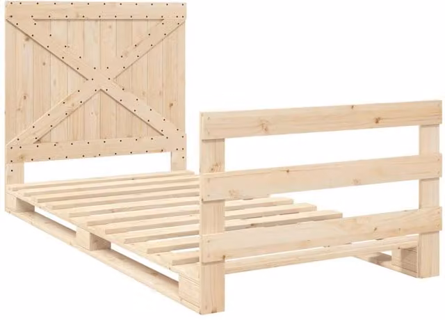 Berkfield Home Beautiful Bed Frame with Headboard in Natural Pine, W/D/H: 200 x 100 x 104 cm – 1