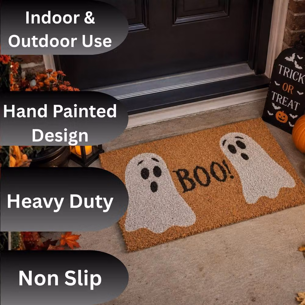 Marco Paul Halloween Ghost Non Slip Coir Door Mat, Brown, W: 40 cm, D: 60 cm – 4