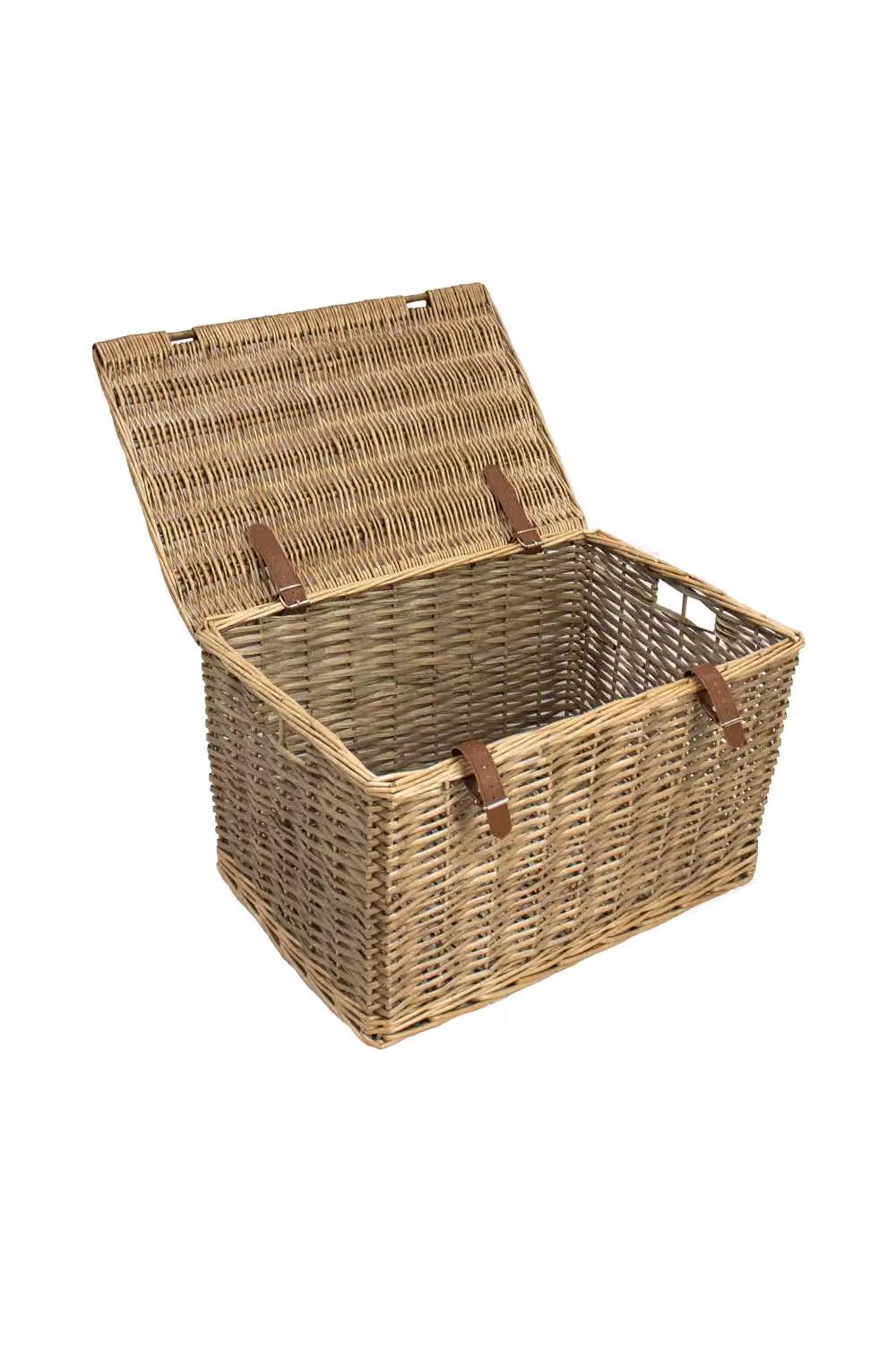 JVL Large Handmade Buff Wicker Hamper with Faux Leather Straps in Beige – 2