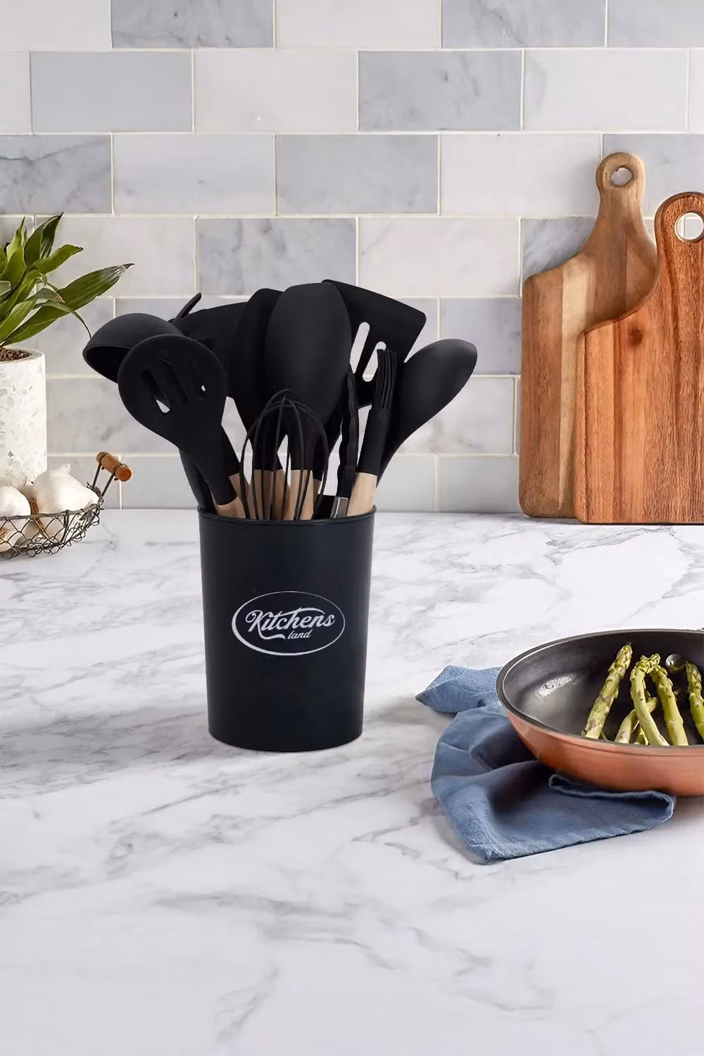 Livingandhome 11 Piece Black Silicone Kitchen Utensil and Nonstick Cookware Set – 5