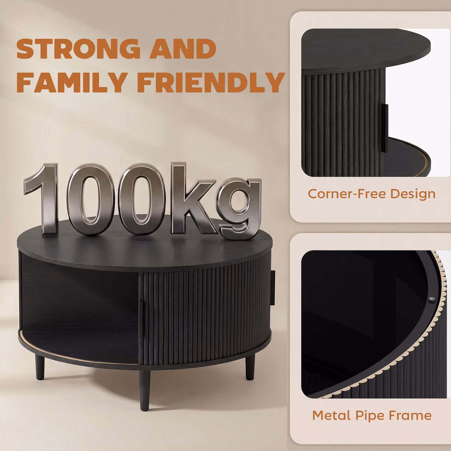HOMCOM Round Coffee Table with Lift Top and Hidden Storage, Black Wood Effect, Diameter: 80 cm – 6