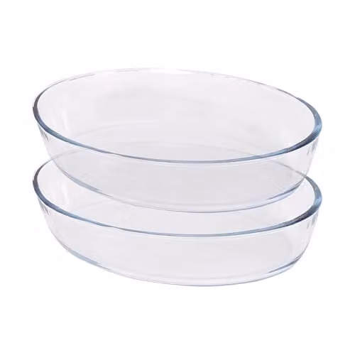 Argon Tableware Set of 2 Transparent Oval Glass Casserole Dishes, W: 26 cm, D: 18 cm, H: 6 cm