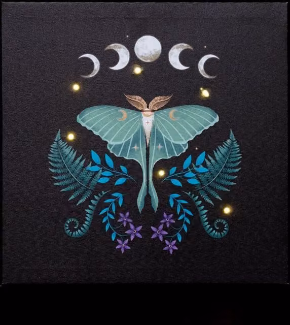 Something Different Luna Moth Light Up Canvas Illustration in Black, Blue and White