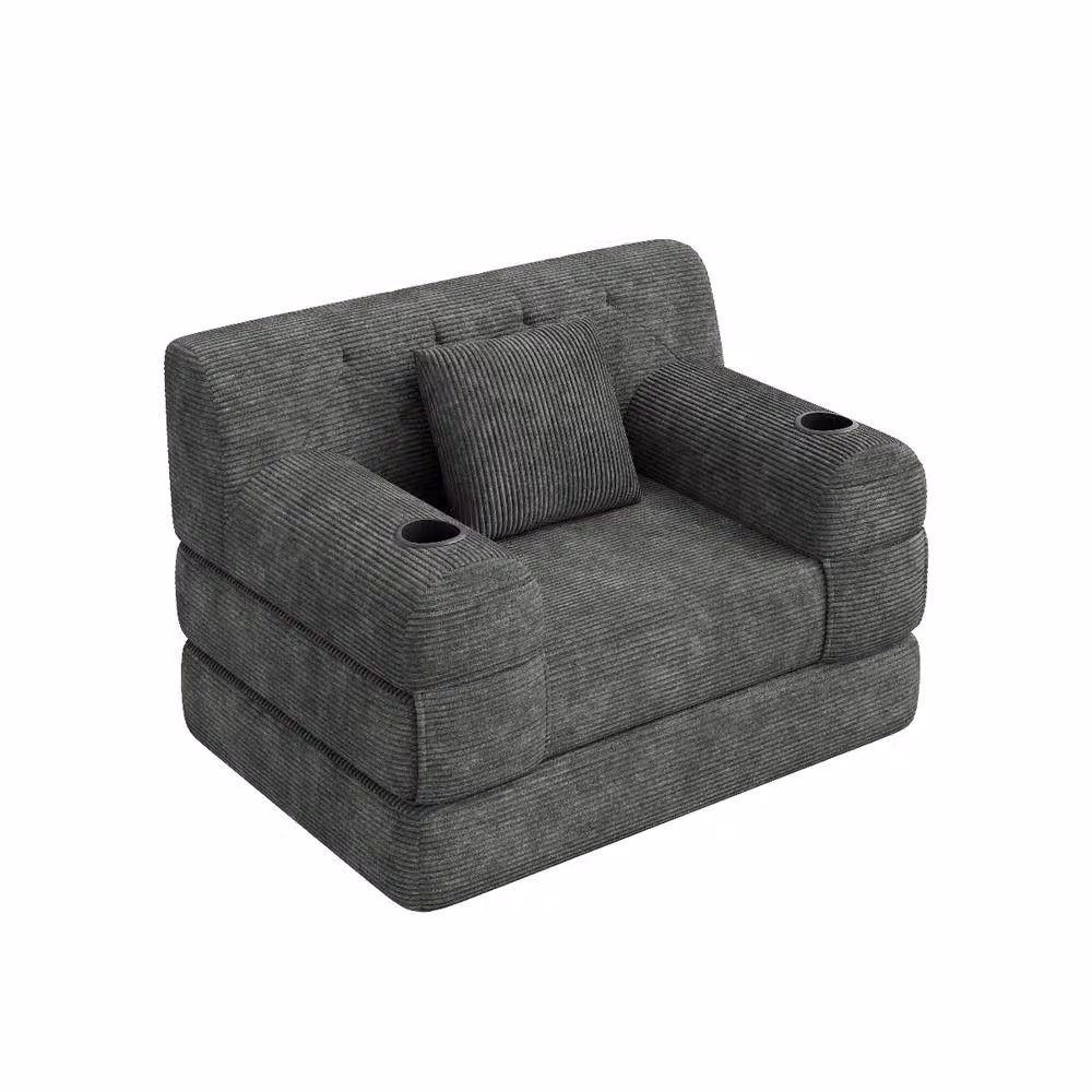 Rolipo Grey Corduroy 1-Seater Sleeper Sofa Chair with Cup Holders – 6